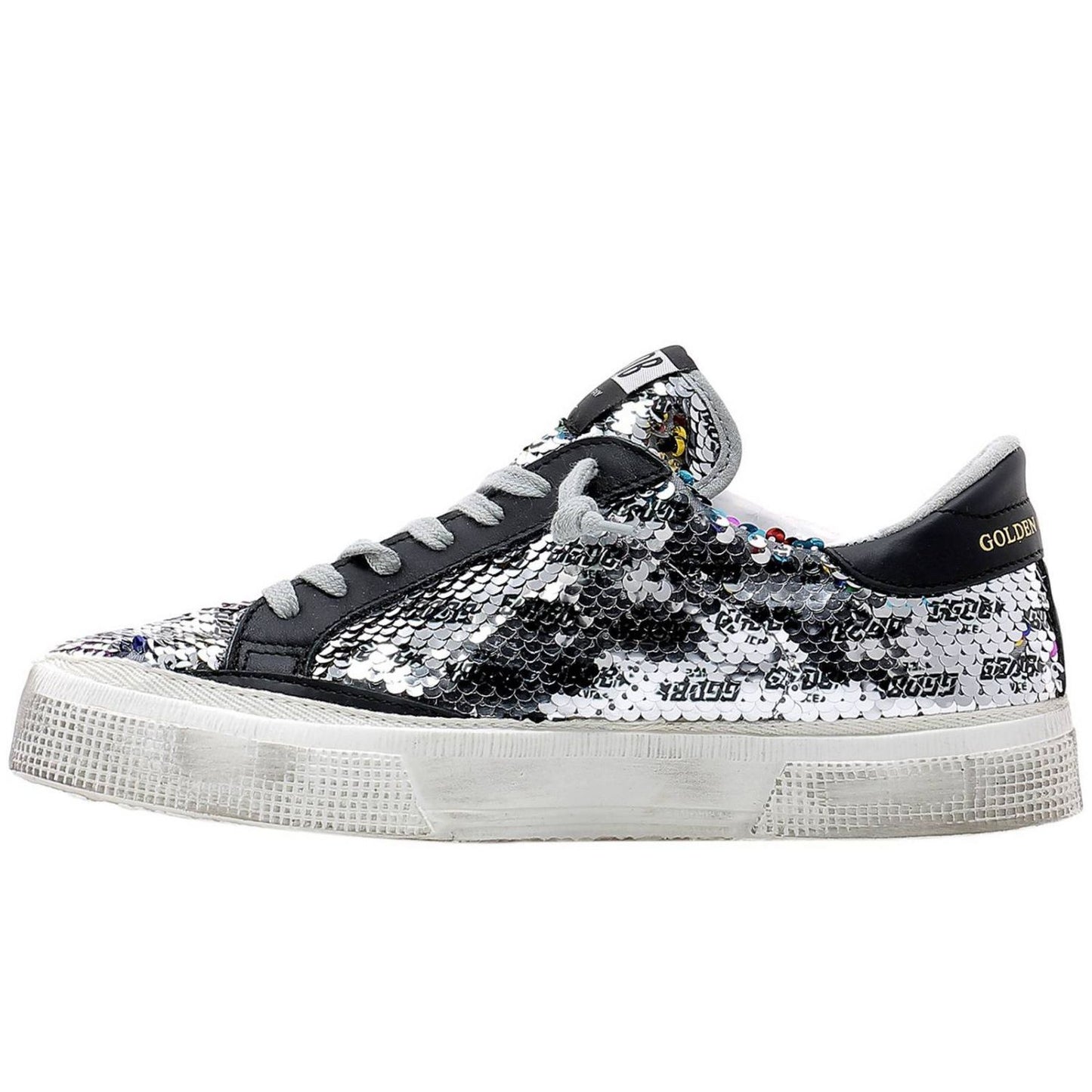 Chic Sequined Calfskin Sneakers in Gray