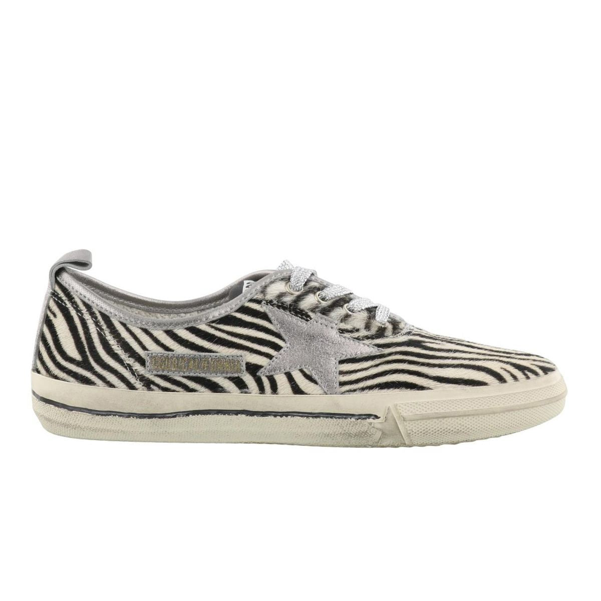 Zebra Pony Hair & Silver Star Women's Sneakers