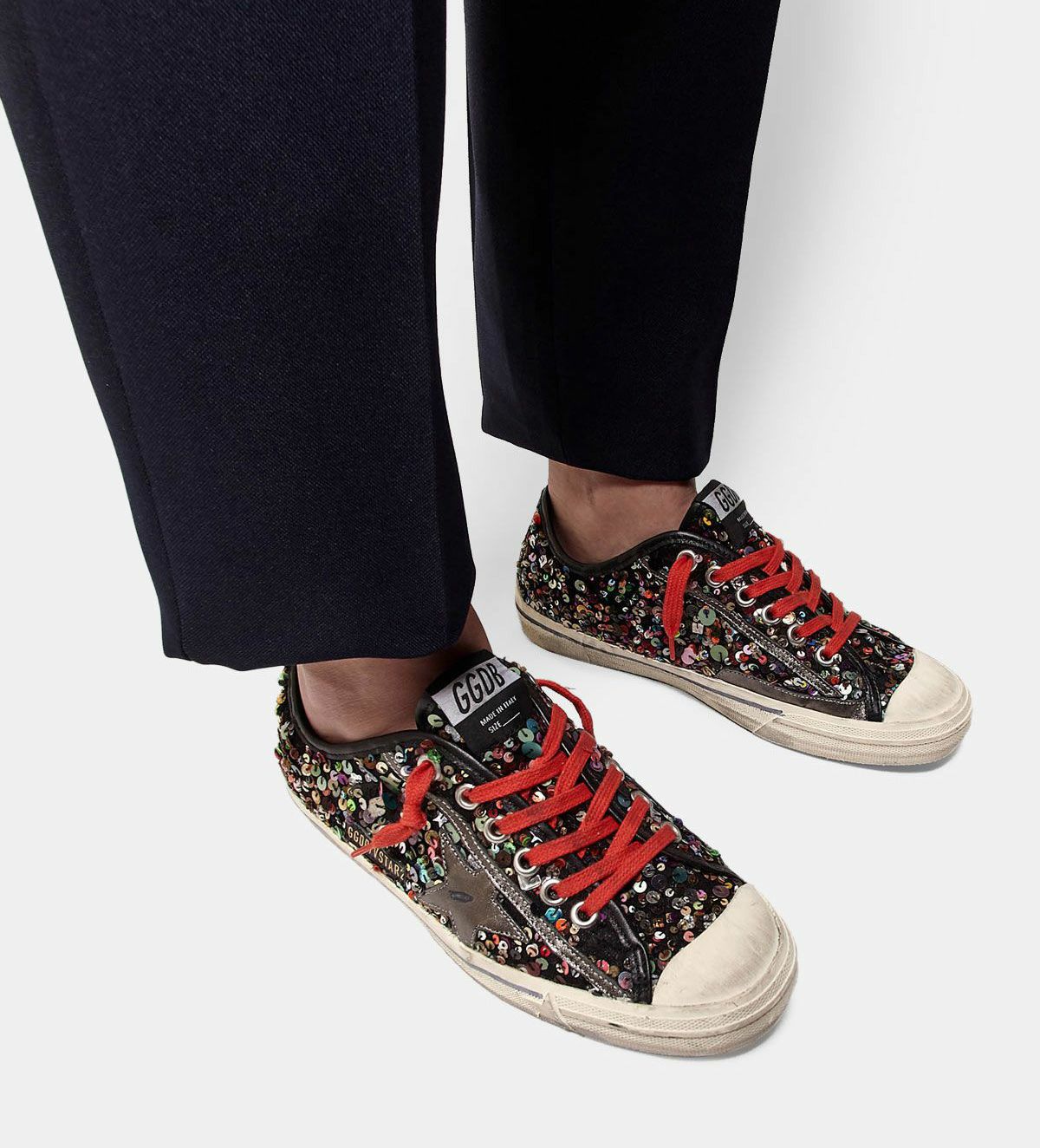 Sequin-Embellished Leather Sneakers