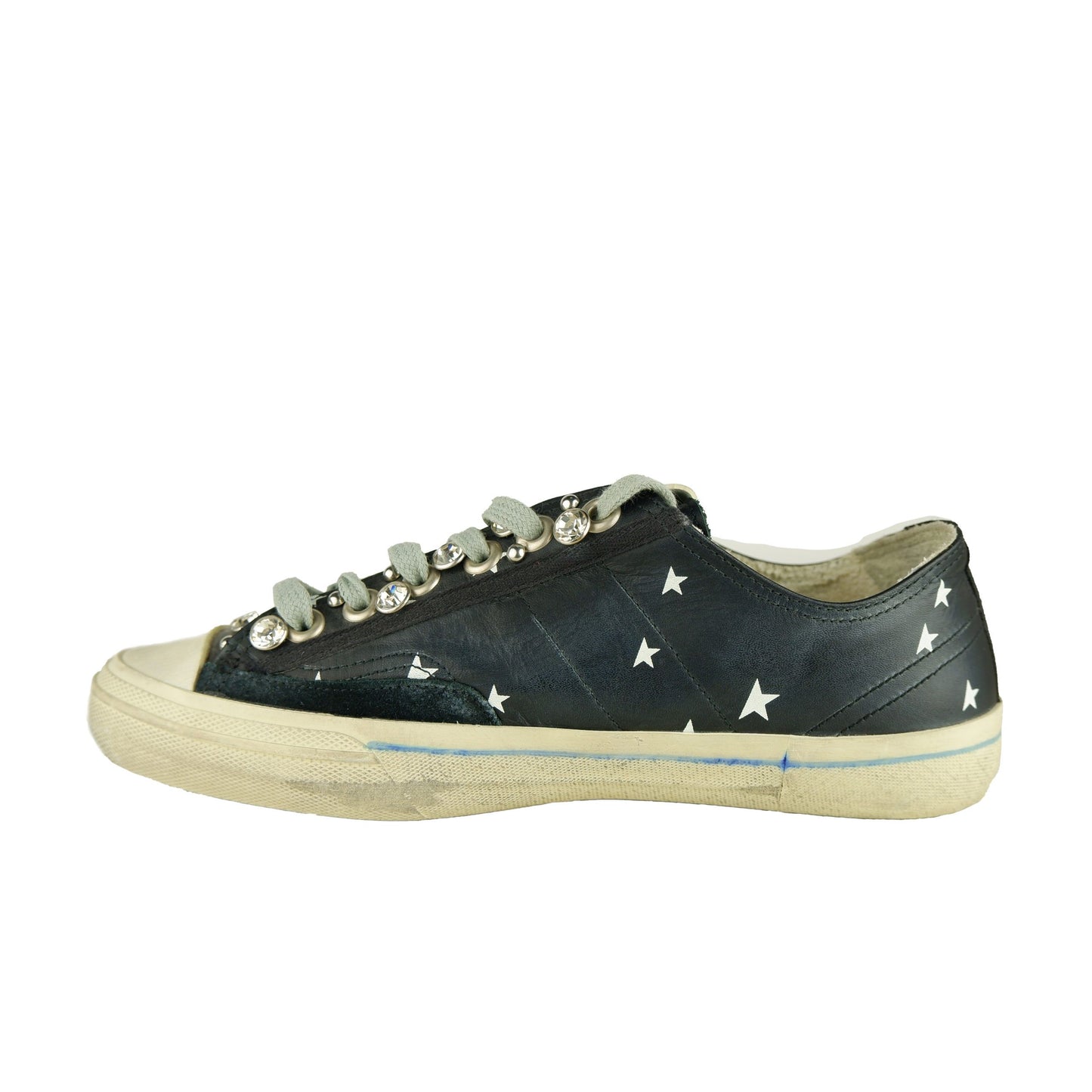 Chic Black Calfskin Sneakers with Glass Stone Accents