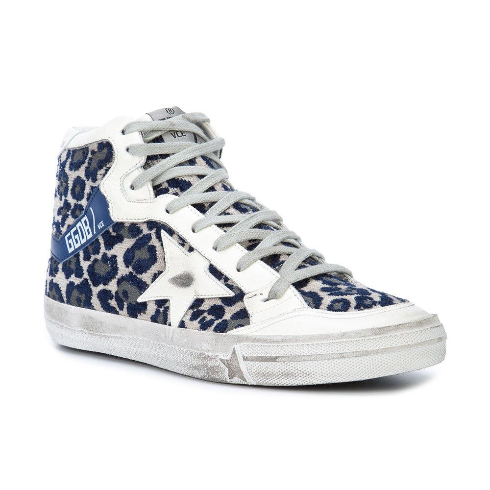 Blue Leopard Print Velvet-Lined Sneakers