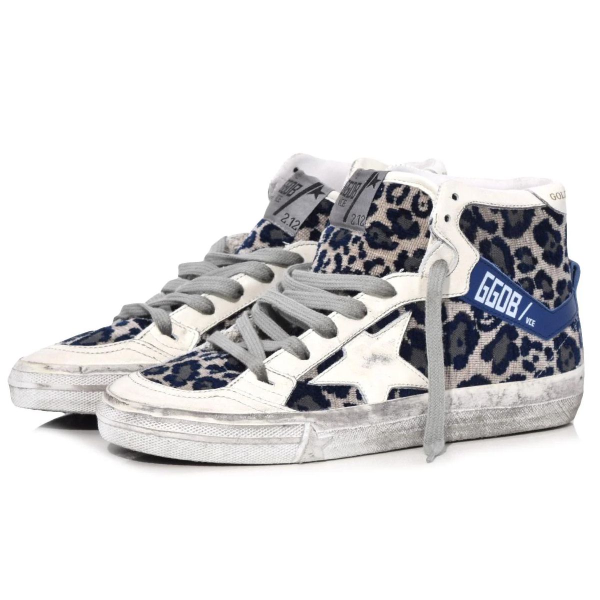 Blue Leopard Print Velvet-Lined Sneakers