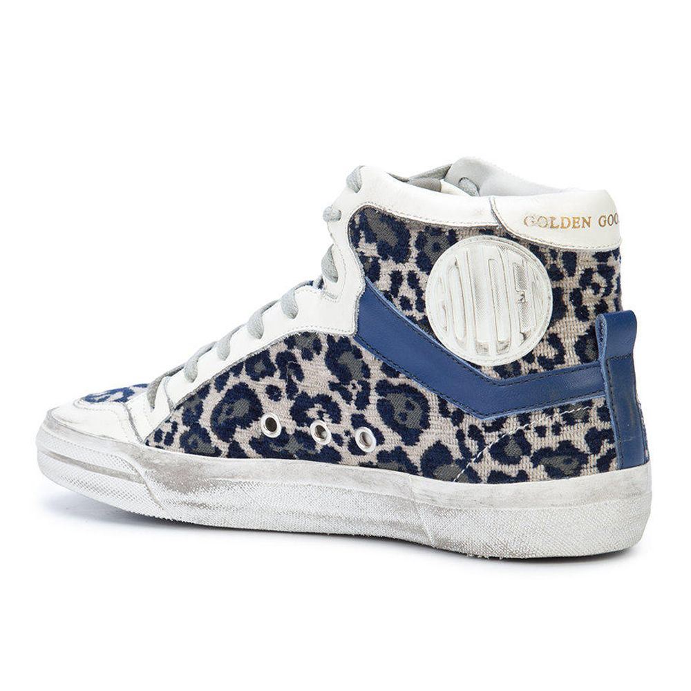 Blue Leopard Print Velvet-Lined Sneakers