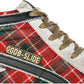 Chic Tartan Calfskin Sneakers with Suede Accents