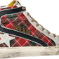Chic Tartan Calfskin Sneakers with Suede Accents