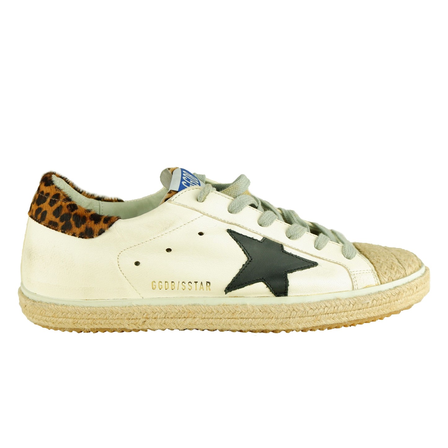 Chic White Calfskin Sneakers with Leopard Accents