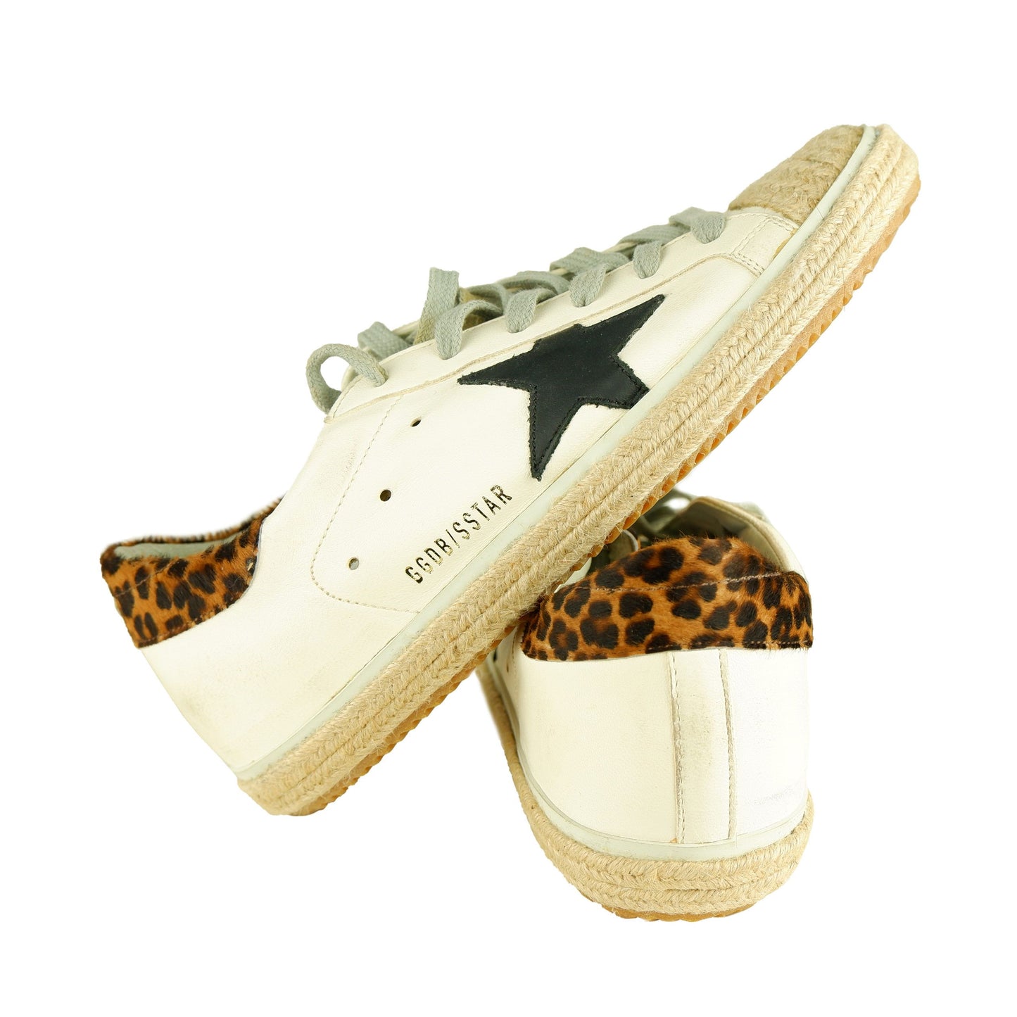 Chic White Calfskin Sneakers with Leopard Accents