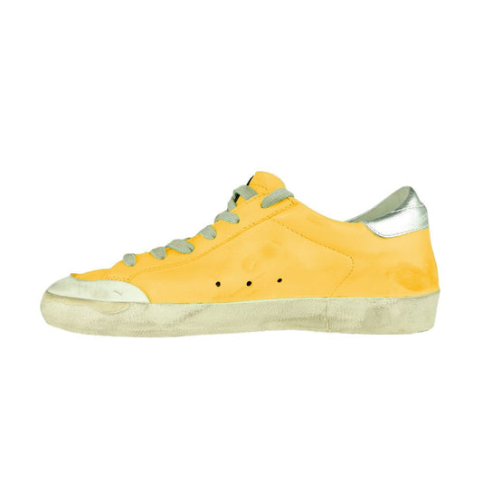 Sunshine Yellow Leather Sneakers with Silver Accents