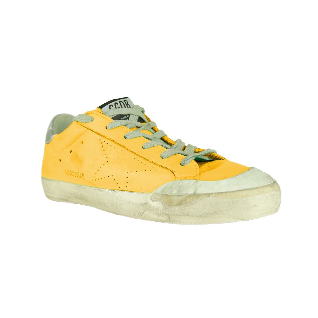 Sunshine Yellow Leather Sneakers with Silver Accents