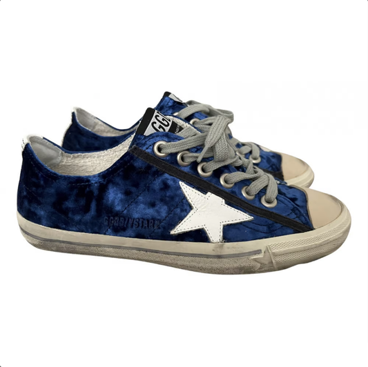 Velvety Blue Suede Sneakers with White Star Accent