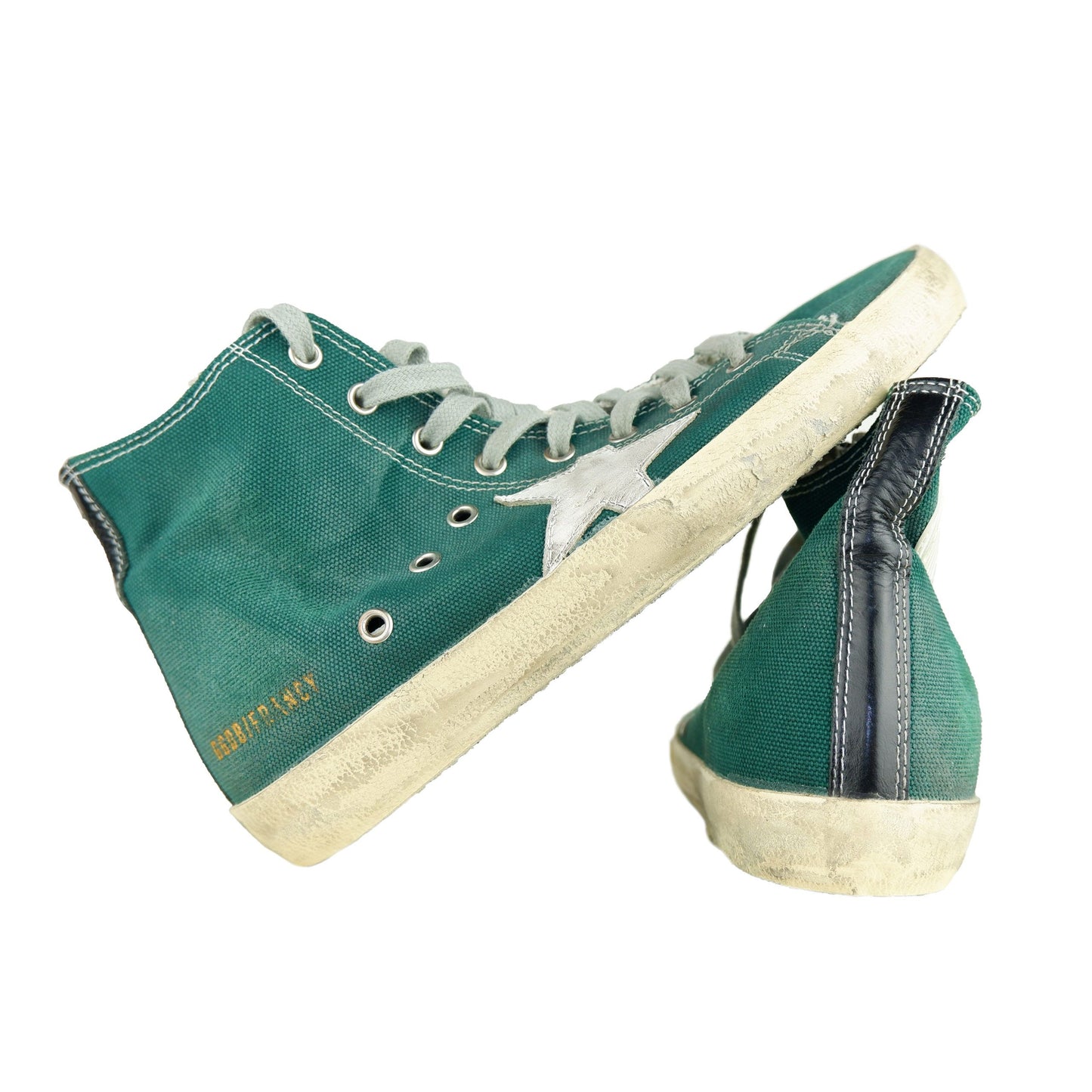 Green Canvas Calf Leather Sneakers