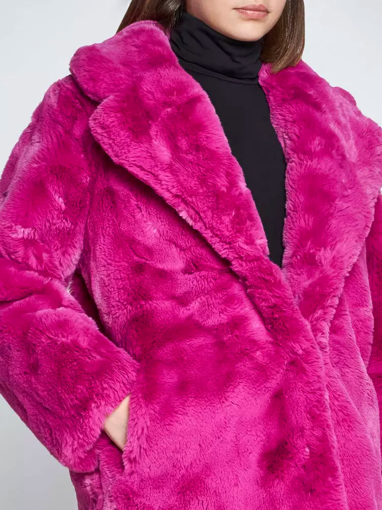 Chic Pink Faux Fur Jacket - Eco-Friendly Winter Essential