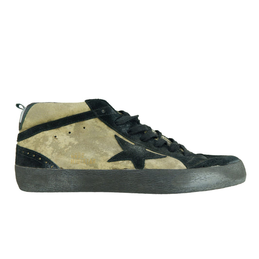 Sleek Black and Beige Suede Sneakers