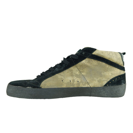 Sleek Black and Beige Suede Sneakers