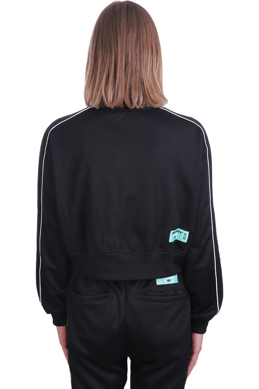 Chic Black Zippered Short Sweatshirt