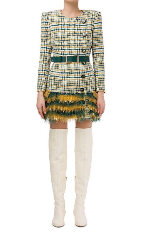 Chic Tartan Ecoleather Belted Dress