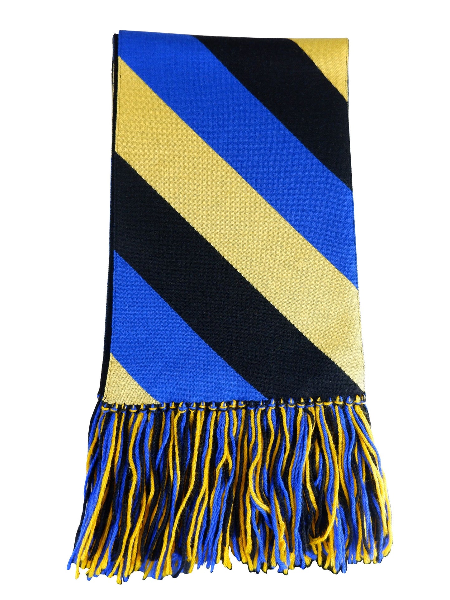 Elegant Virgin Wool Scarf in Black, Blue & Yellow