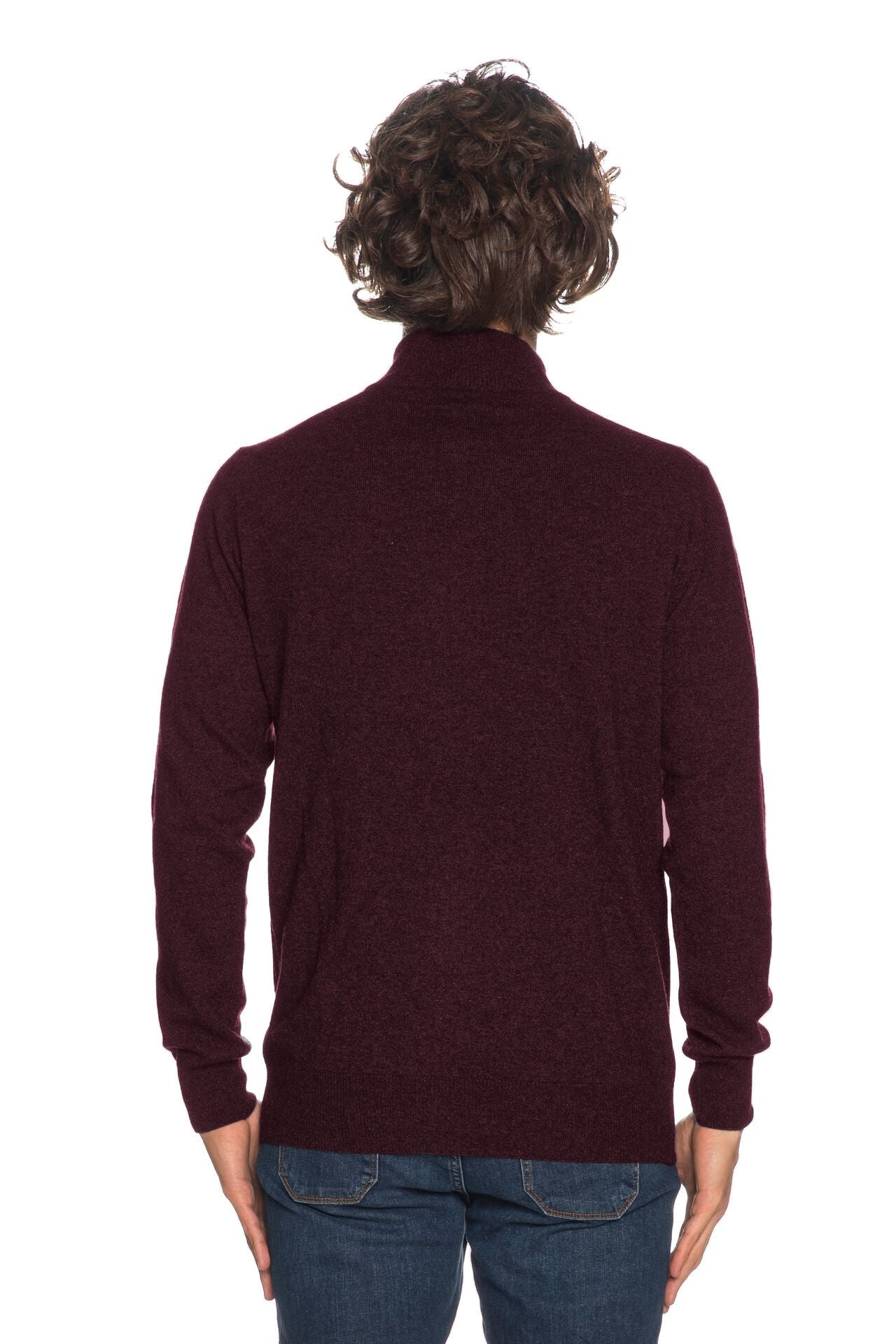 Burgundy Wool-Cashmere Blend High-Collar Cardigan