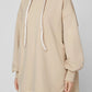 Chic Beige Cotton Hooded Long Sweatshirt