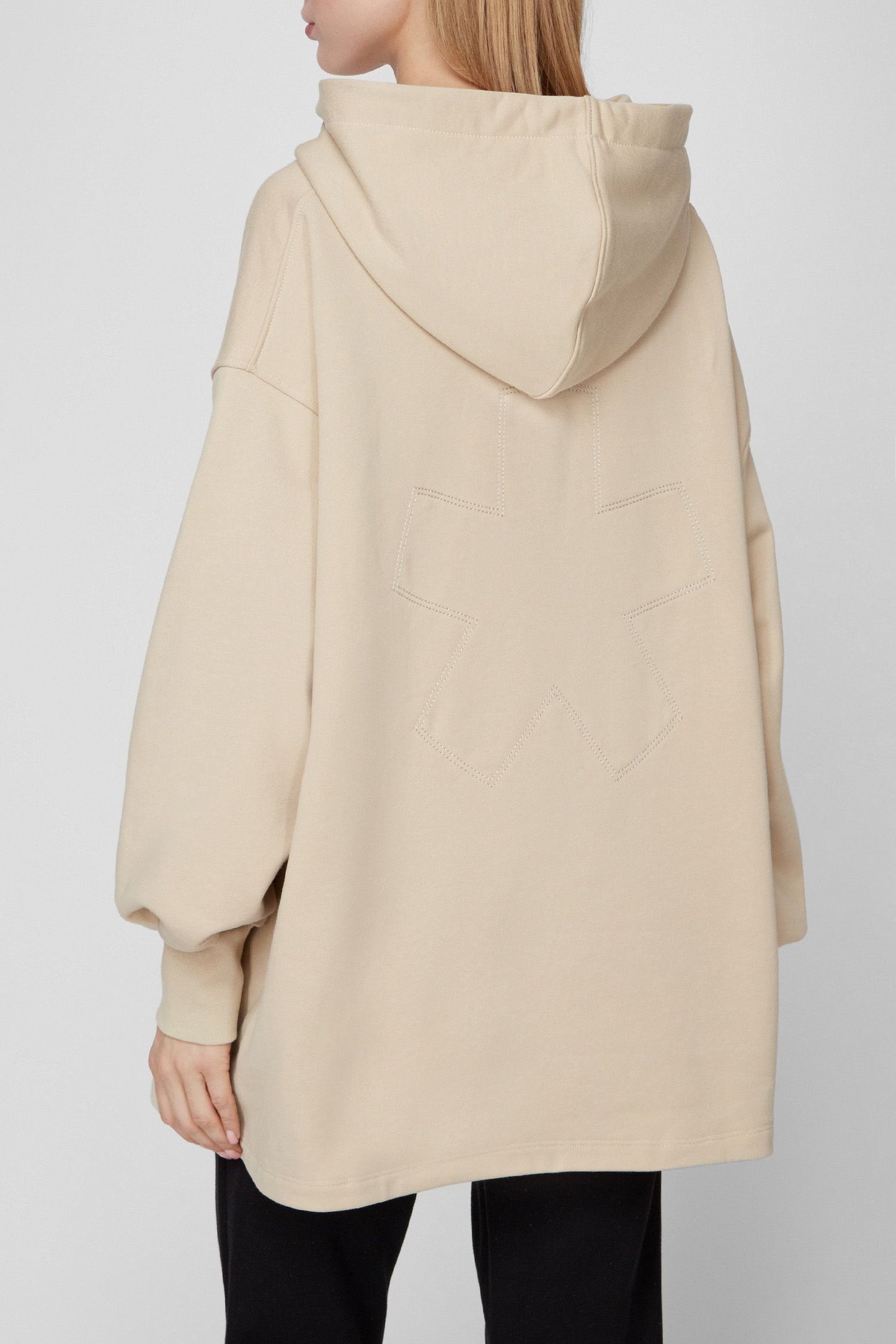 Chic Beige Cotton Hooded Long Sweatshirt