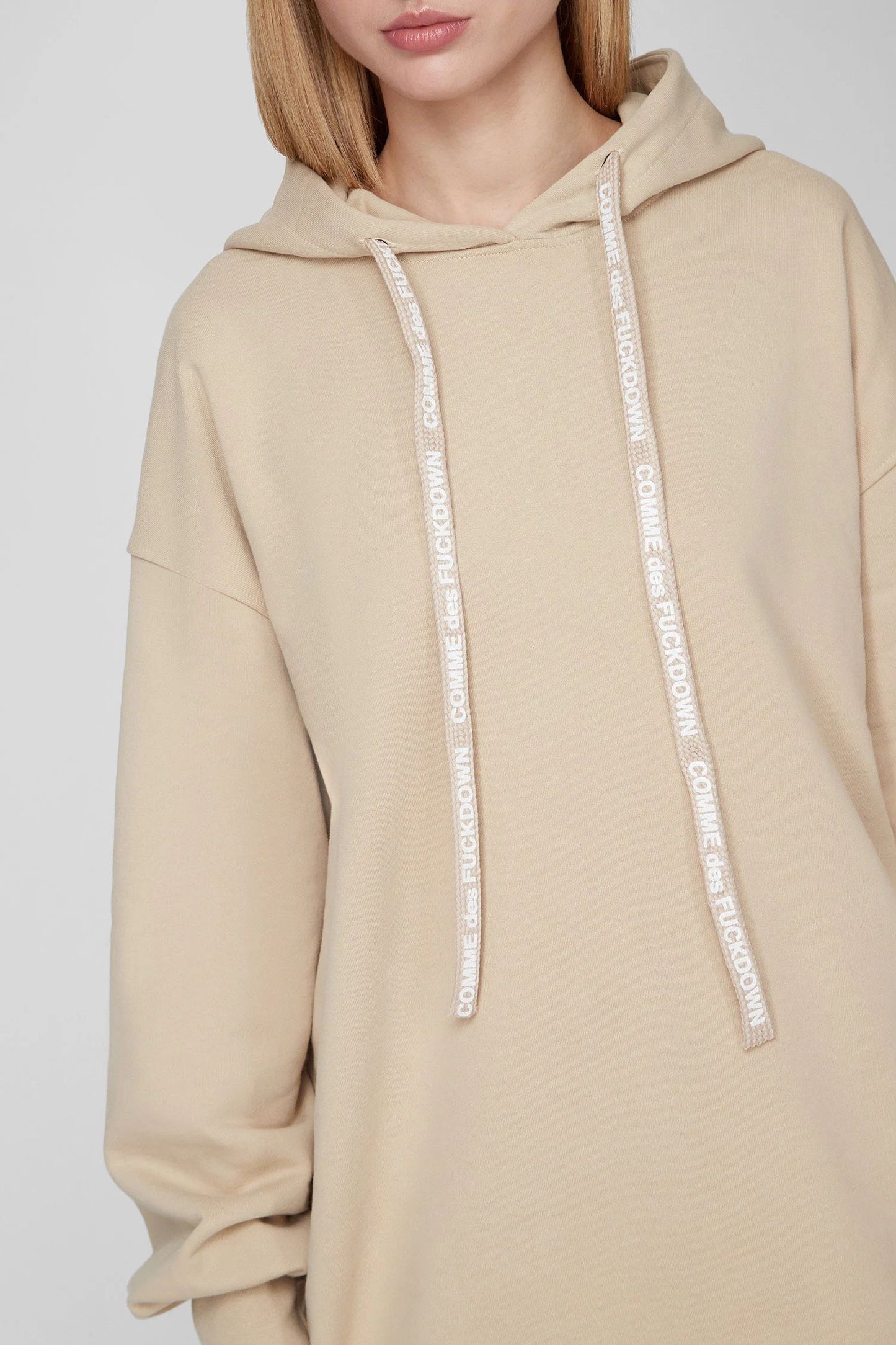 Chic Beige Cotton Hooded Long Sweatshirt