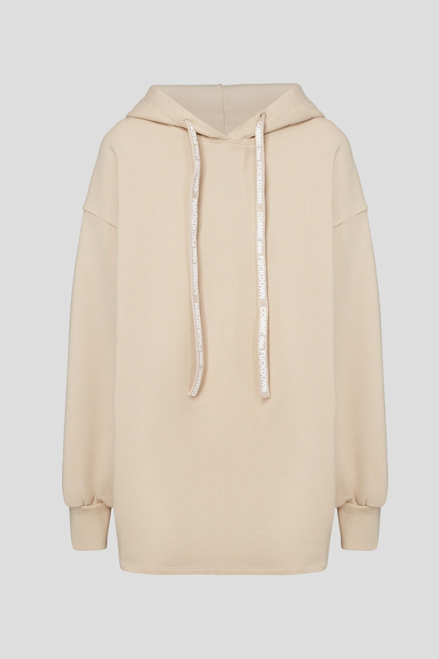 Chic Beige Cotton Hooded Long Sweatshirt