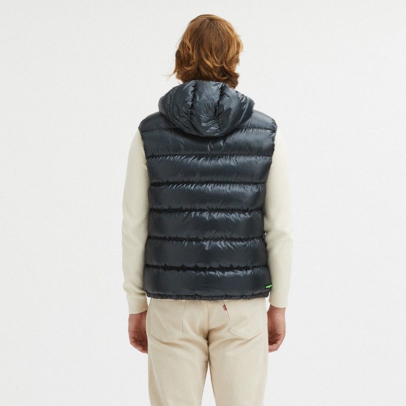 Reversible Goose Down Hooded Vest in Gray