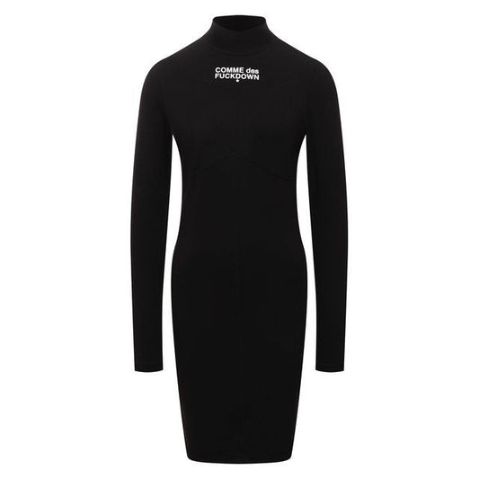 Sleek Cotton Turtleneck Dress with Logo