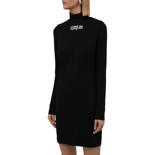 Sleek Cotton Turtleneck Dress with Logo