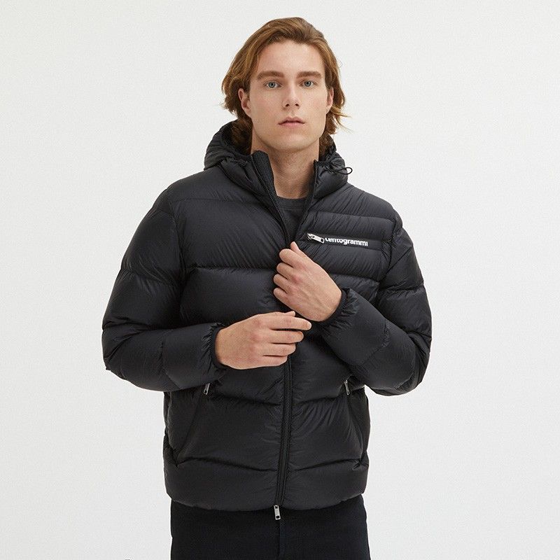 Sleek Black Goose Down Hooded Jacket