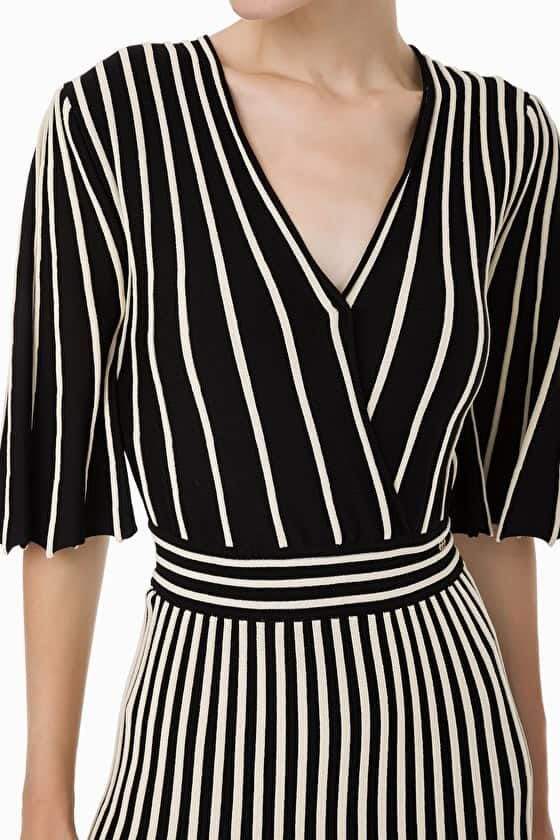 Chic Striped V-Neck Long Sleeve Dress