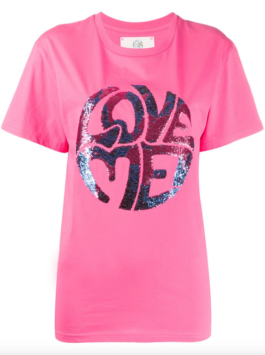 Elegant Pink Sequined Cotton Tee