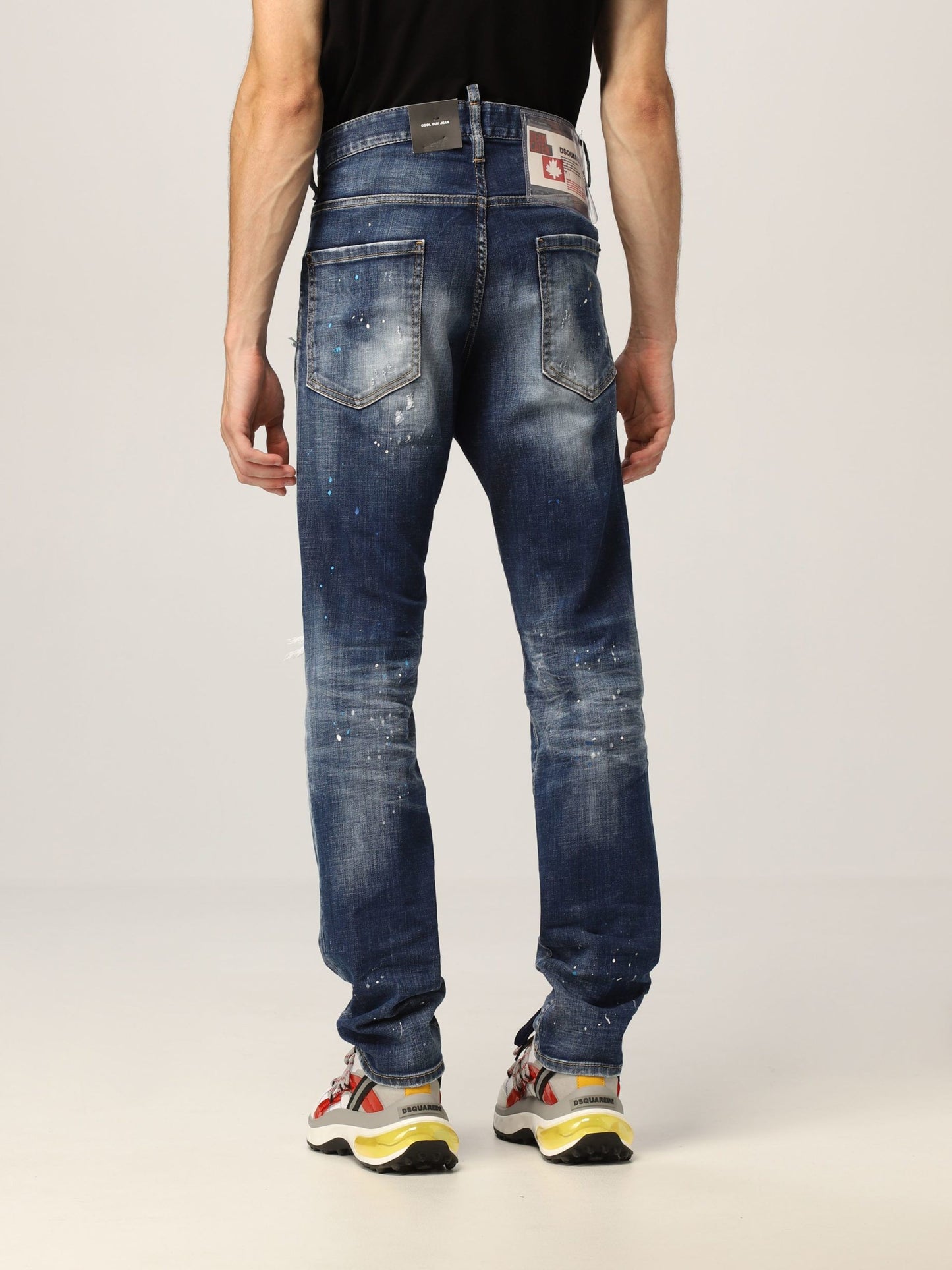 Slim Fit Distressed Denim with Paint Detail