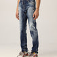 Slim Fit Distressed Denim with Paint Detail