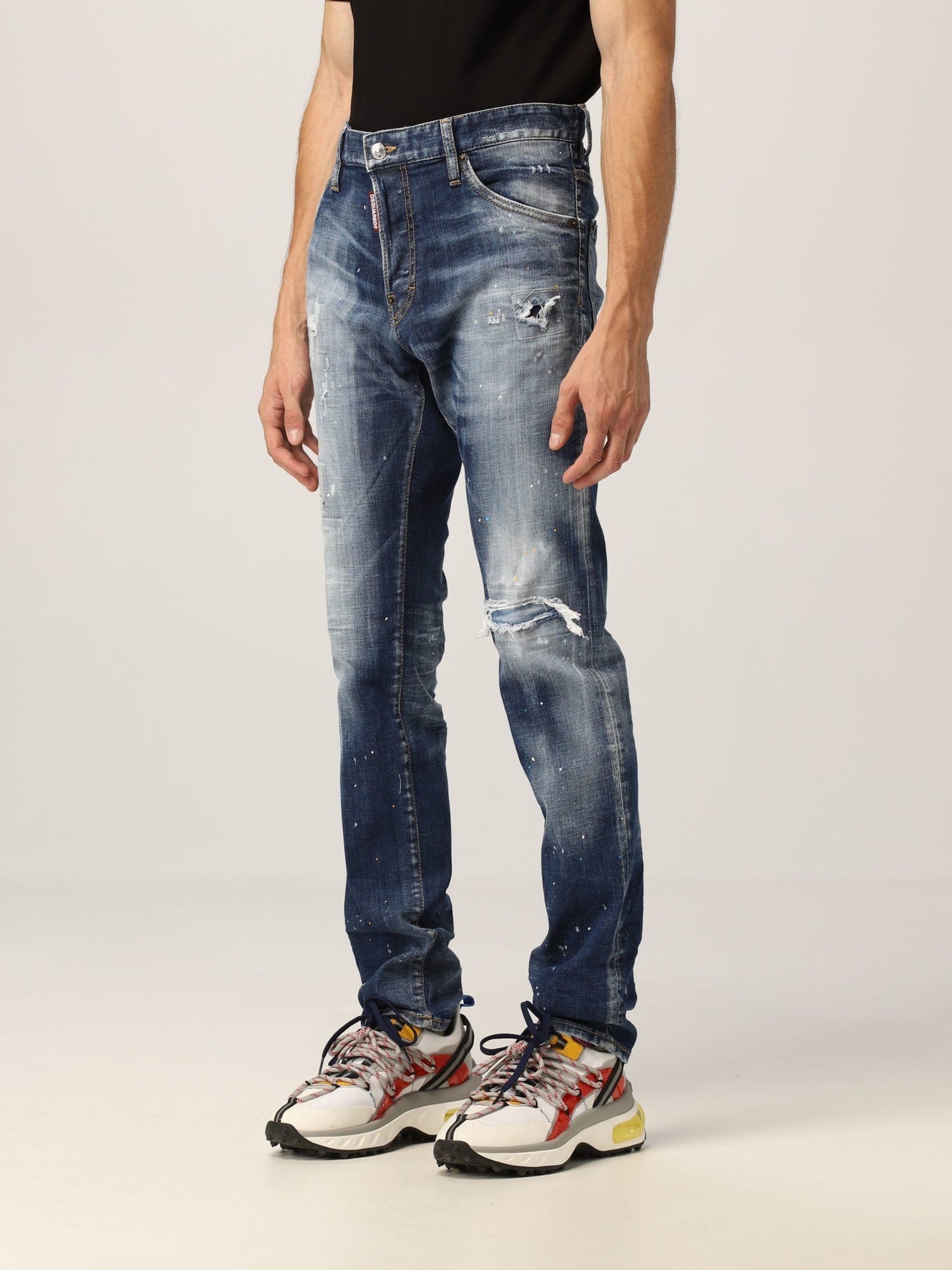 Slim Fit Distressed Denim with Paint Detail