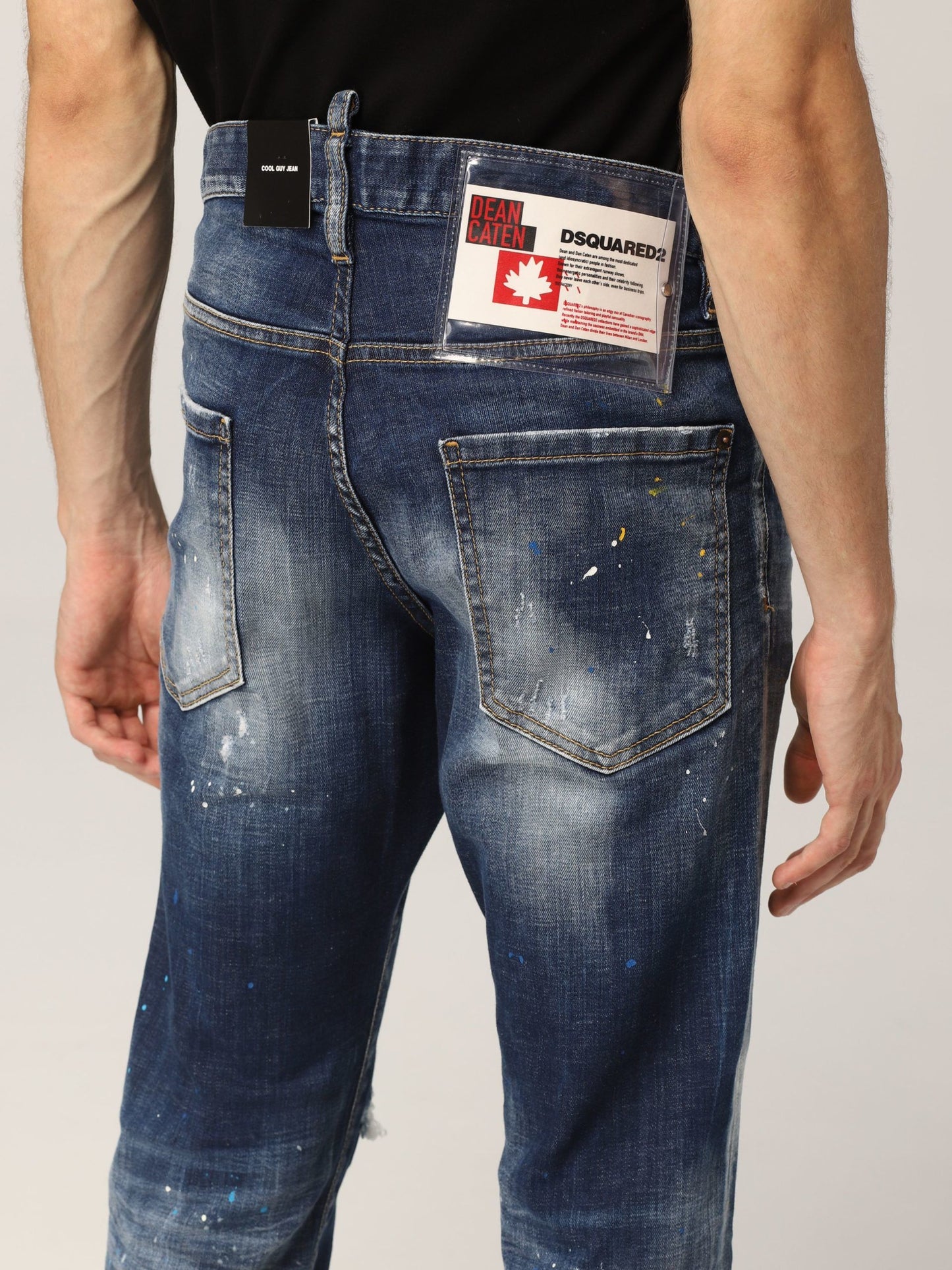 Slim Fit Distressed Denim with Paint Detail