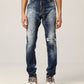 Slim Fit Distressed Denim with Paint Detail