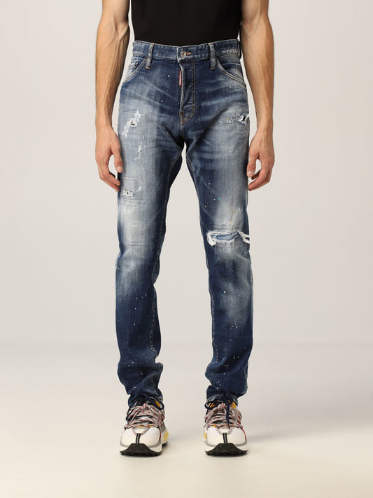 Slim Fit Distressed Denim with Paint Detail