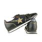 Sleek Black Leather Sneakers with Gold Detail