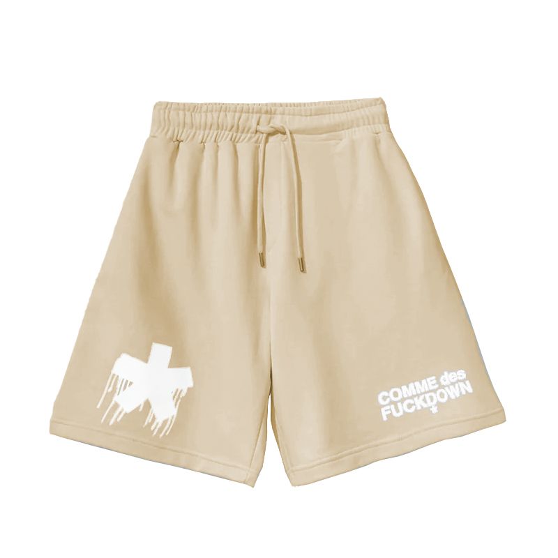 Beige Stretch Cotton Shorts with Logo