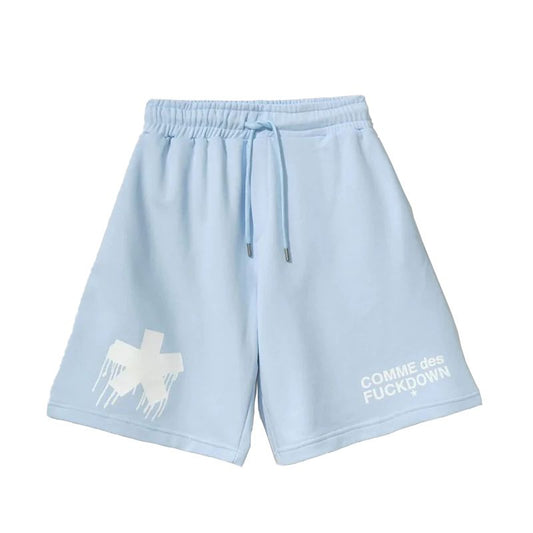 Chic Light Blue Cotton Shorts with Logo Print