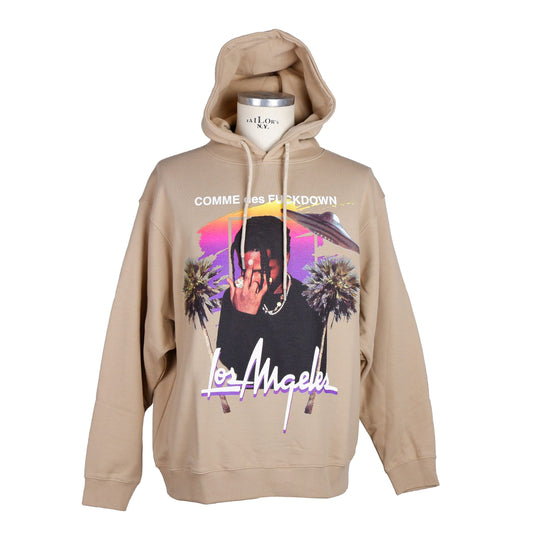 Beige Graphic Hooded Sweatshirt