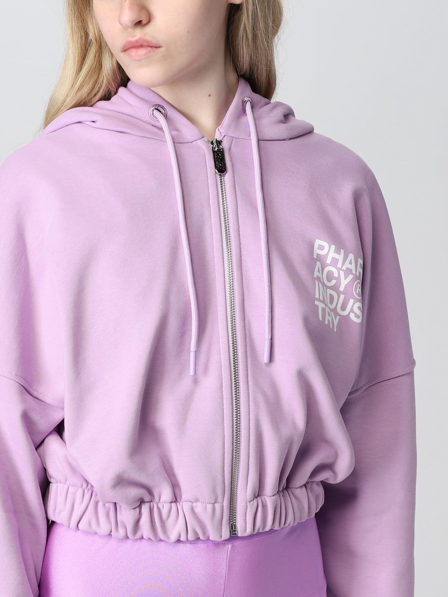 Plush Purple Cotton Hoodie with Zip Closure