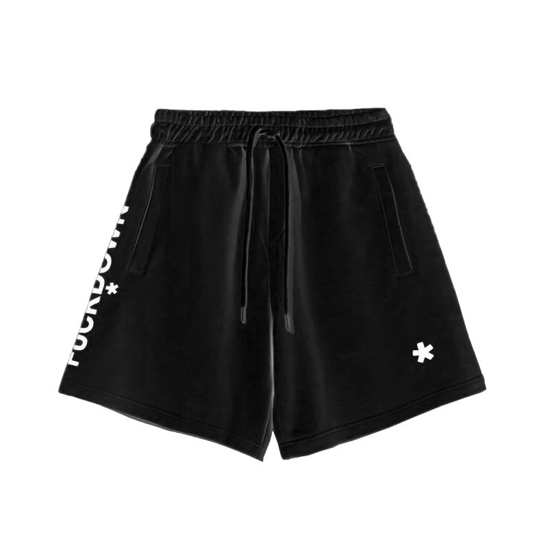 Black Logo Drawstring Cotton Shorts