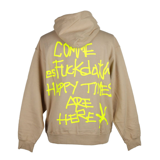 Chic Beige Logo Hoodie with Graphic Back Print