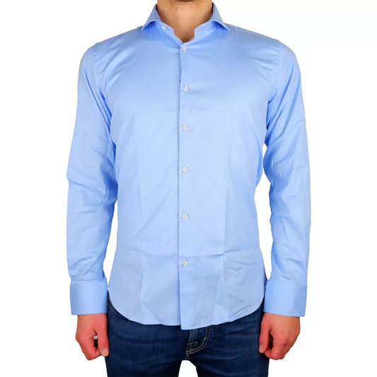 Elegant Milano Light Blue Gabardin Shirt