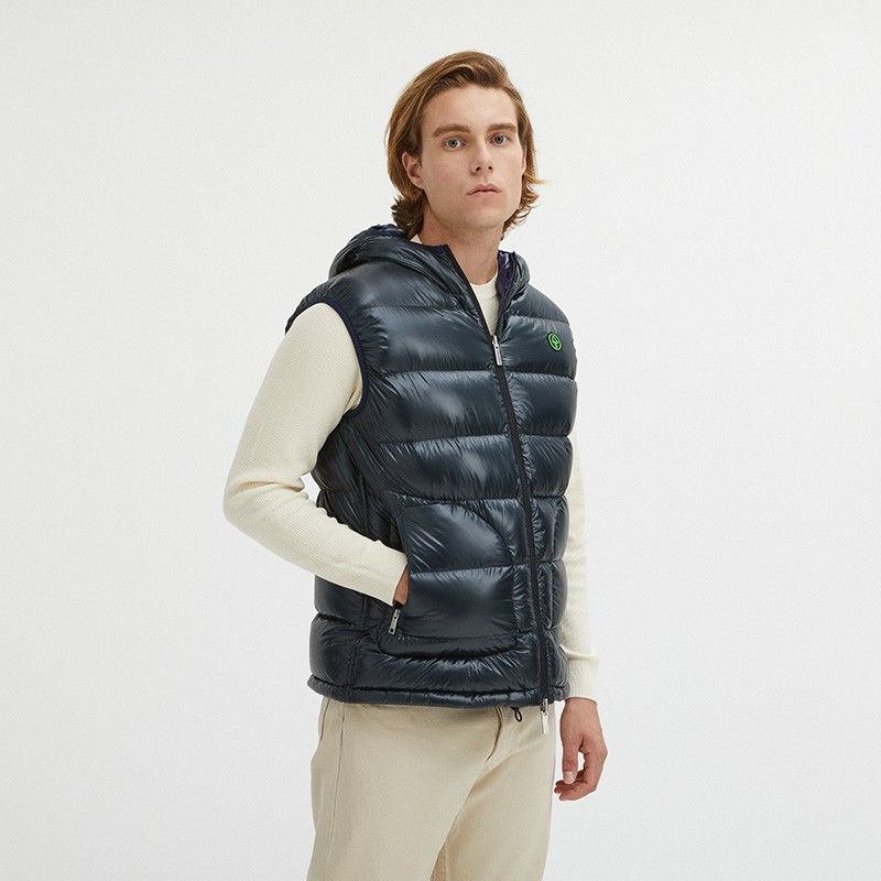 Reversible Centogrammi Hooded Vest in Blue/Grey