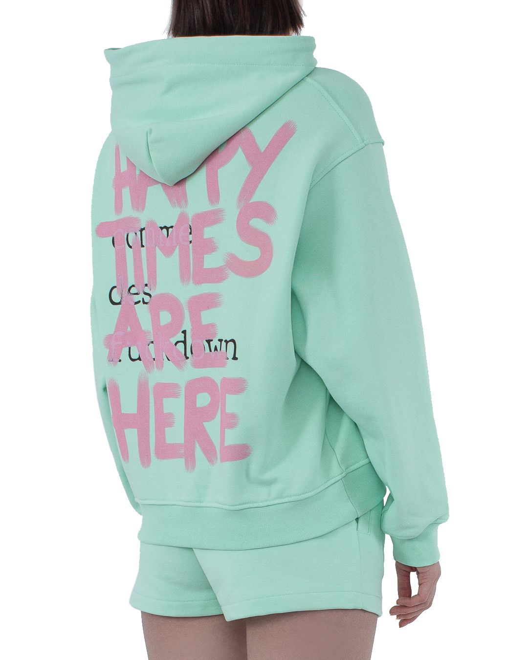 Green Logo-Print Cotton Hoodie with Maxi Pocket