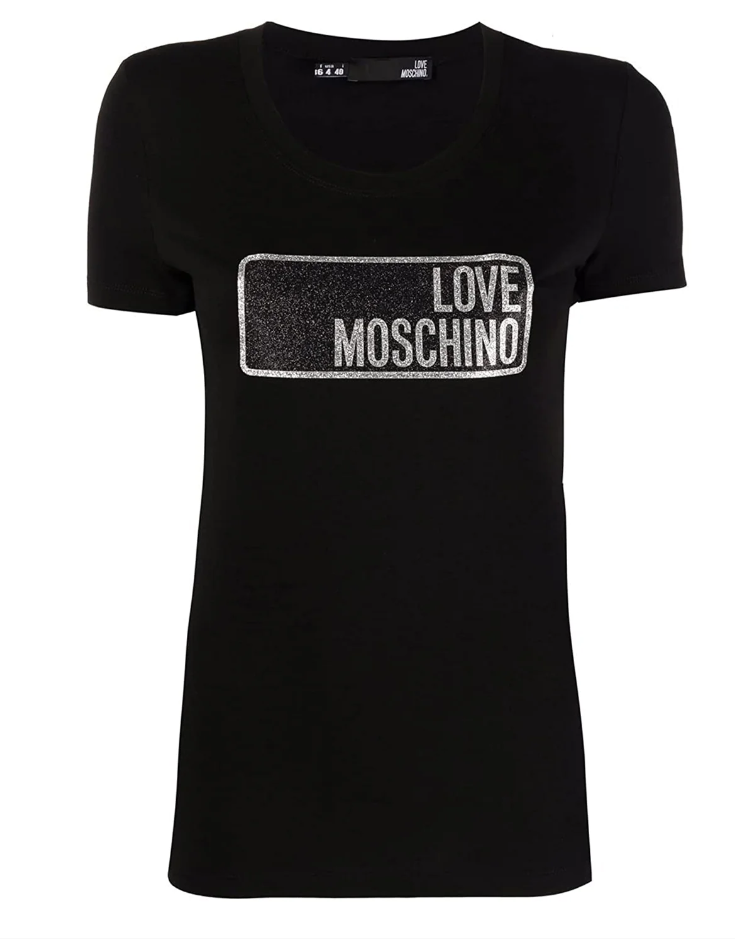 Glitter Logo Cotton Tee in Black