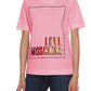 Fluorescent Logo Print Cotton Tee in Pink